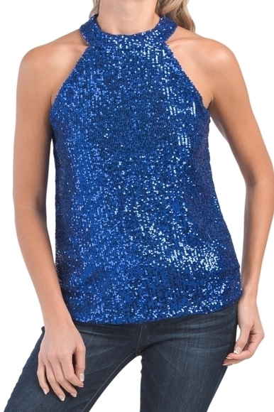 CABLE & Gauge Halter Neck Sequin Embellished Top - Picture 1 of 11